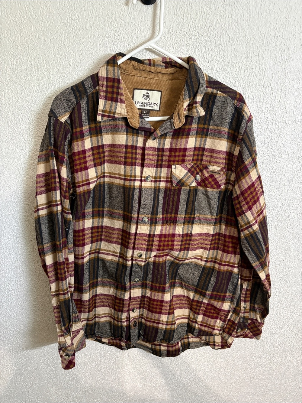 Legendary Whitetails Plaid Flannel Shirt - Burgundy, Tan, Gray Worn Once